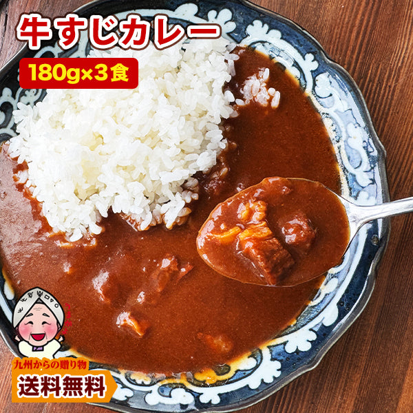 じっくり煮込んだ濃厚コク旨牛すじカレー180ｇ×3袋 本格 オススメ ご当地カレー 送料無料 食べきり 3食 エコ包装 非常食 ポイント利用 爆買 ポイント消化
