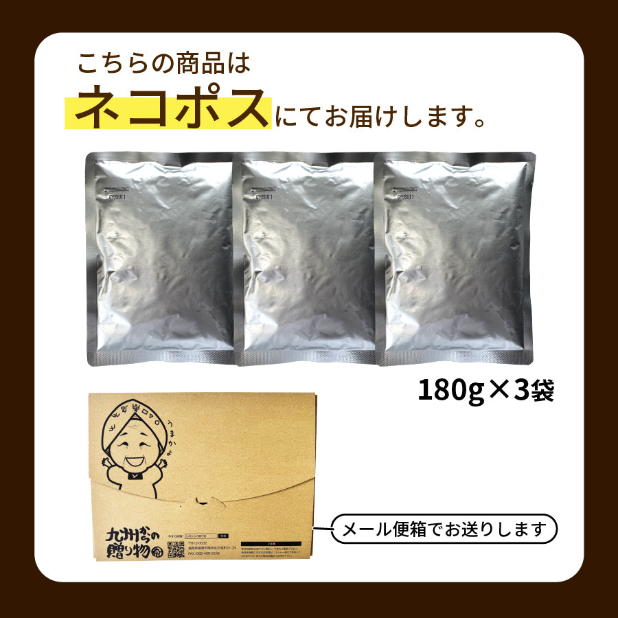 じっくり煮込んだ濃厚コク旨牛すじカレー180ｇ×3袋 本格 オススメ ご当地カレー 送料無料 食べきり 3食 エコ包装 非常食 ポイント利用 爆買 ポイント消化