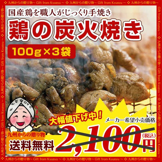 宮崎名物 鶏の炭火焼き 100gX3袋 国産100％