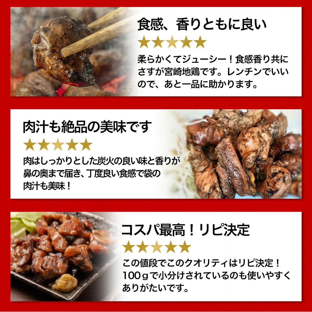 宮崎名物 鶏の炭火焼き 100gX3袋 国産100％ 職人が手焼き